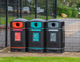 Row of recycling bins