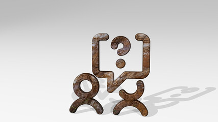 team meeting message question made by 3D illustration of a shiny metallic sculpture casting shadow on light background. business and concept
