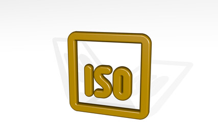 ISO from a perspective with the shadow. A thick sculpture made of metallic materials of 3D rendering. illustration and background