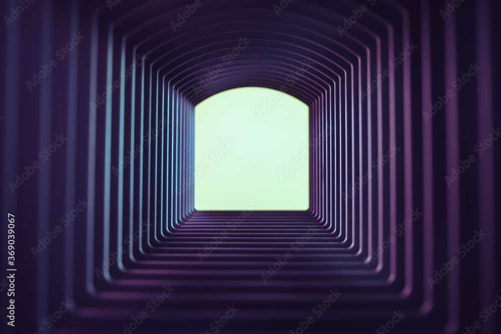 Poster beautiful abstract gray tunnel with color light on a white shine in the end background.