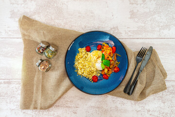 cod fish sauce virgin rice and red quinoa