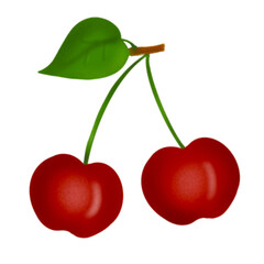 ripe red juicy cherry with a leaf