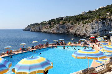 Swimming pool on an August day on the coasts of Castro, Lecce, Salento, Puglia, Italy