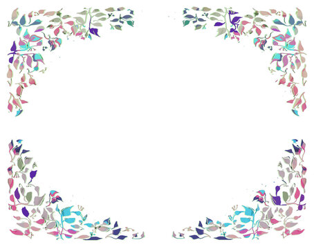 Romantic leaves frame with purple and pink and green colors illustration for photo or babyshower or wedding invitation