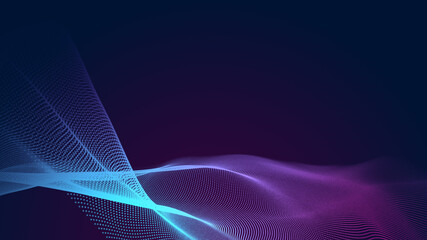 Dot blue purple wave line light gradient dark background. Abstract  technology big data digital background. 3d rendering.