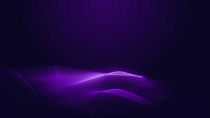 Dot blue purple wave line light gradient dark background. Abstract  technology big data digital background. 3d rendering.