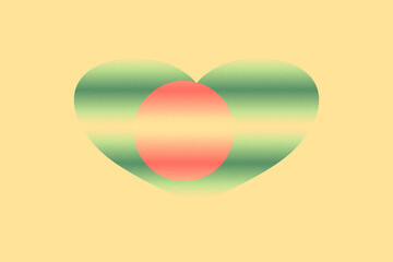 Abstract flag of Bangladesh in grunge heart shaped. Pastel background. Grain.