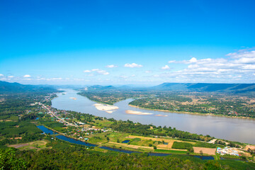 Beautiful landscape of view Point mekong River Thai-Laos border at Wat Pha Tak Suea in Nong Khai...