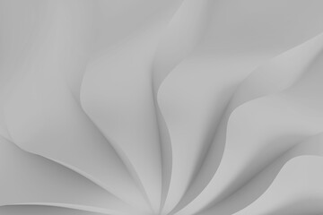 Modern abstract parametric three-dimensional background of a set of wavy swirling white three-dimensional petals converging in a cent. 3D illustration