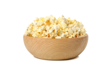 Bowl with tasty popcorn isolated on white background
