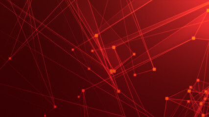 Fototapeta premium Abstract red polygon tech network with connect technology background. Abstract dots and lines texture background. 3d rendering.