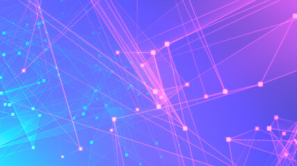 Abstract purple blue polygon tech network with connect technology background. Abstract dots and lines texture background. 3d rendering.