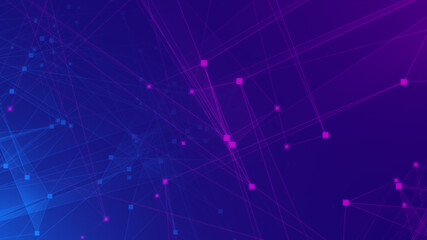 Obraz na płótnie Canvas Abstract purple violet and blue polygon tech network with connect technology background. Abstract dots and lines texture background. 3d rendering.