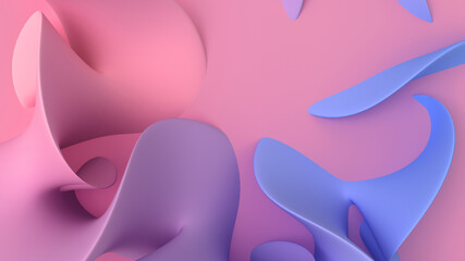 Pink and blue coral light delicate abstract 3D background of a wave curving intertwining and writhing surface. 3D illustration with copy space