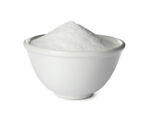 Baking soda in ceramic bowl isolated on white