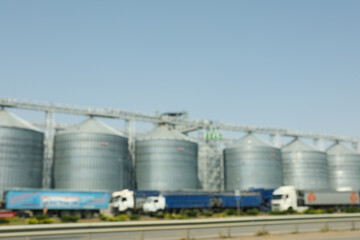 Grain silos. Grain terminal. Agriculture business. Summer harvest