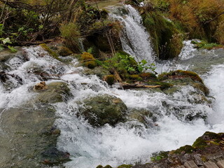 Plitvice lakes in Croatia. Waterfalls, lakes and moutains in Plitvice lakes national park. Beautiful nature and natural habitat for animals. Picture taken on 10th of October 2018.
