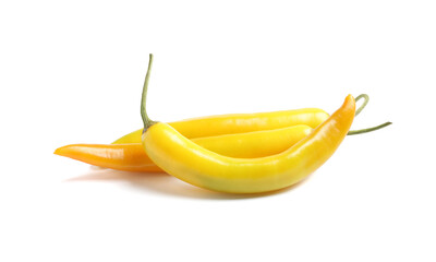 Ripe yellow hot chili peppers isolated on white