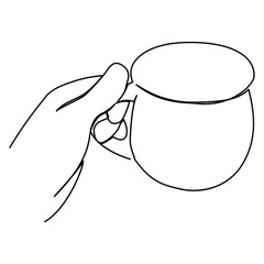 one line continuous drawing left hand holding coffee cup