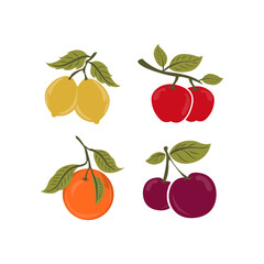 fruit icon set. apple, cherry, orange, lemon and other. fruits logo symbol. food ingredients vector image. natural fruit and organic food design elements