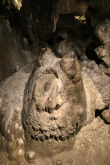 Stalactites and stalagmites inside the Zinzulusa caves in Castro, Lecce, Salento, Puglia, Italy