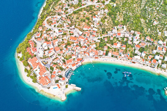 Igrane village on Makarska riviera aerial view