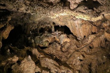 Stalactites and stalagmites inside the Zinzulusa caves in Castro, Lecce, Salento, Puglia, Italy