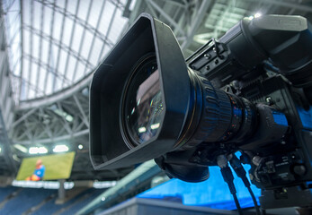 tv camera in the football stadium before the game.