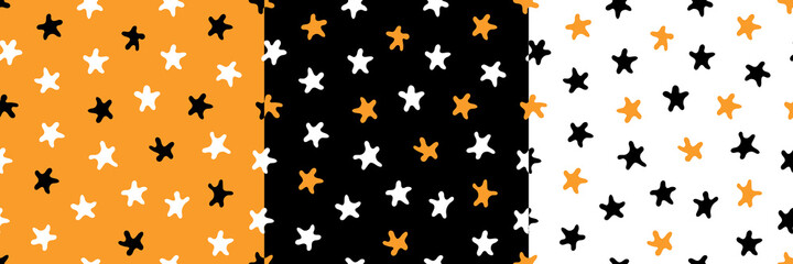 Set of seamless pattern with stars. Vector illustration. Abstract decorative elements on the background. For backdrops decoration, cards, wallpaper, textile, fabric, wrappers, additions to the design.