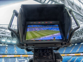 tv camera in the football stadium before the game.