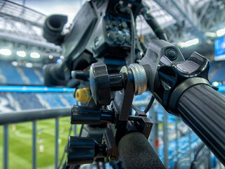 tv camera in the football stadium before the game.