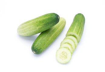 Fresh organic cucumbers from the garden Sliced ​​cucumber, put on a white background