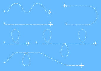 Airplane flight lines. Airplane route. Airlines. Vector, cartoon illustration.
