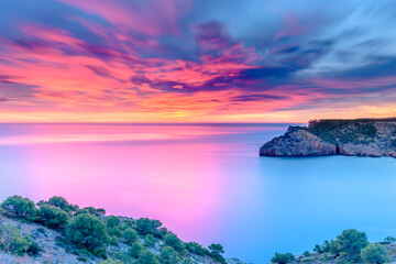 Fototapeta na wymiar Beautiful Dawn at the Mediterranean Sea (Punta Montgo, Escala, Catalonia, Spain)