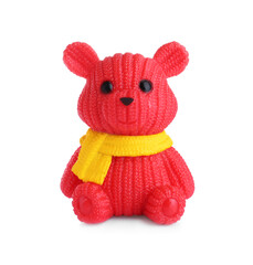 Adorable red toy bear isolated on white