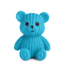 Adorable blue toy bear isolated on white