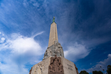 The Freedom Monument, honouring soldiers killed during the Latvian War of Independence (1918–1920). Riga, capital of Latvia. Founded in 1209 its old town is a UNESCO World Heritage Site.