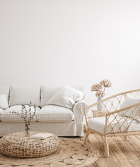 Farmhouse living room interior background,wall mockup, 3d render © artjafara