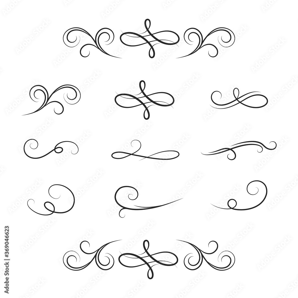 Wall mural set of royal swirl dividers. vector isolated victorian borders. classic wedding invitation calligrap