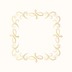 Hand drawn golden vintage swirl border. Vector isolated vignette ornate frame for invitation card. Calligraphic gold scrolls.