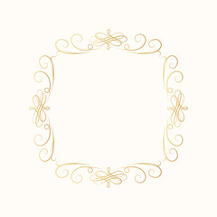 Hand drawn golden royal swirl border in baroque style. Vector isolated vintage ornate frame.  Calligraphic gold scrolls for invitation card.