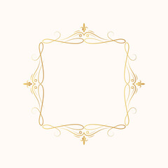 Hand drawn golden luxury swirl border in classic royal  style. Vector isolated vintage ornate frame.  Calligraphic gold scrolls for invitation card.