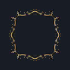 Hand drawn golden ornate swirl border in victorian style. Vector isolated vintage certificate frame.  Calligraphic gold scrolls for invitation card.