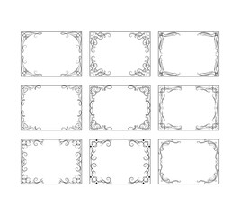 Royal wedding invitation card templates. Vintage royal frames with filigree decor elements. Vector isolated hand drawn rectangular swirl bordesr. 