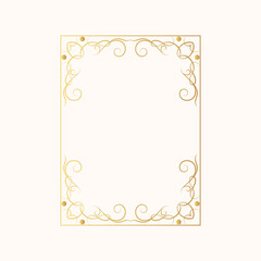 Luxury wedding invitation card template. Certificate frame with gold filigree decor elements. Vector isolated hand drawn golden rectangular swirl border in victorian style. 