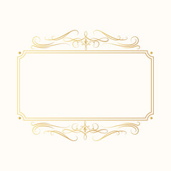 Luxury wedding invitation card template.  Hand drawn golden elegant rectangular swirl border in baroque style. Vector isolated certificate frame with gold filigree decor scrolls.  