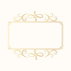 Luxury wedding invitation card template.  Hand drawn golden elegant rectangular swirl border in royal style. Vector isolated certificate frame with gold filigree decor scrolls.  