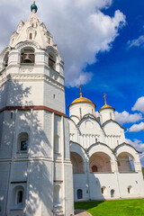 Intercession cathedral with bell tower of Intercession (Pokrovsky) convent in Suzdal, Russia. Golden ring of Russia