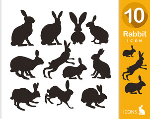 Bunny, rabbit flat icon set