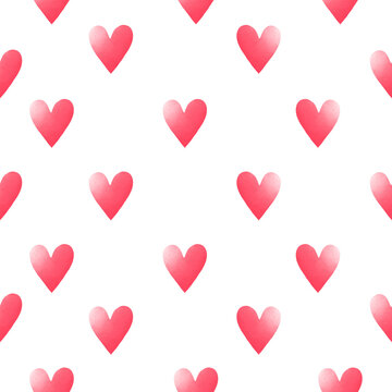 Love seamless pattern Hand drawn romantic print Bright pink gradient hearts on white backdrop